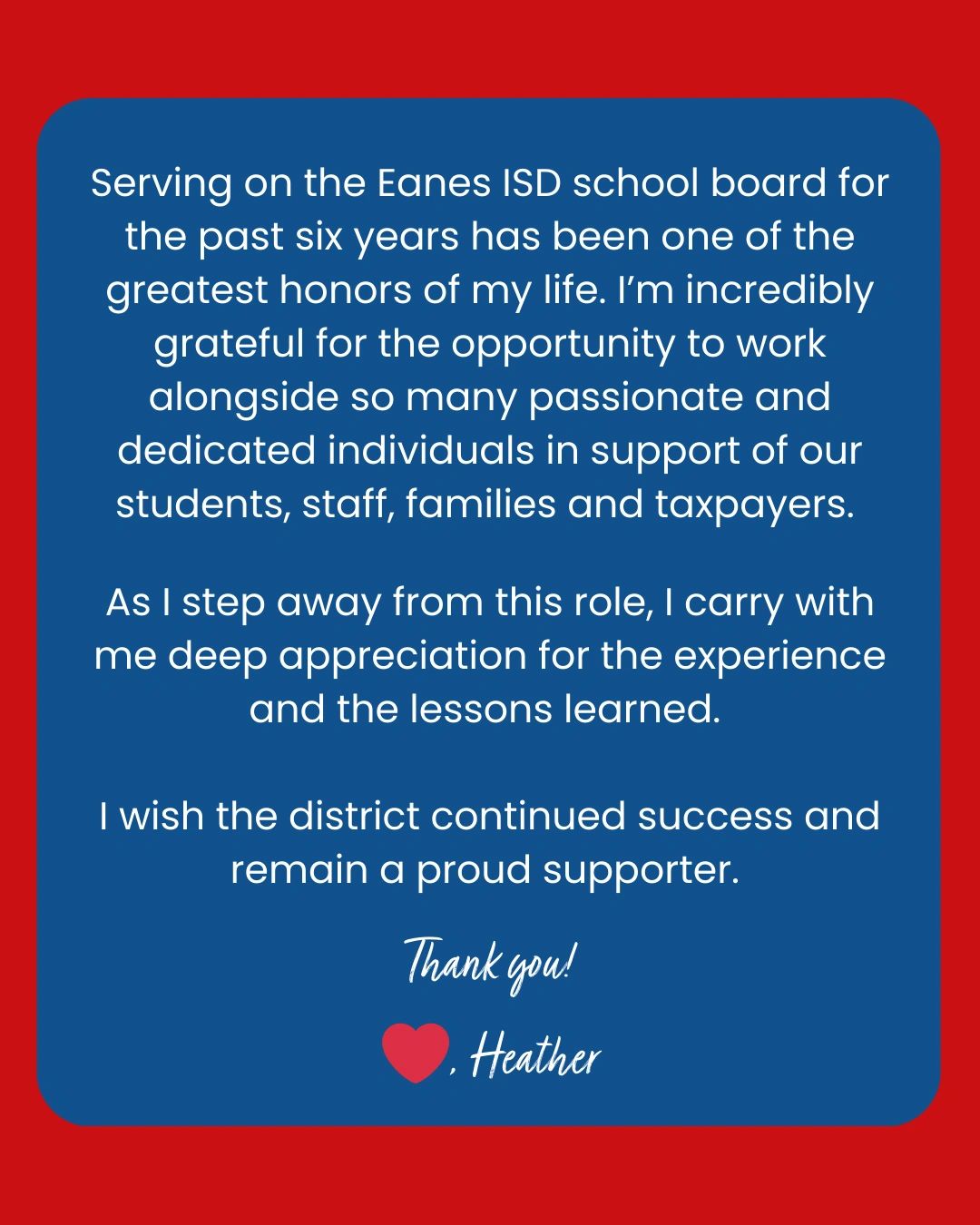 Heather for Eanes Eanes Isd, School Board Election, Trustee